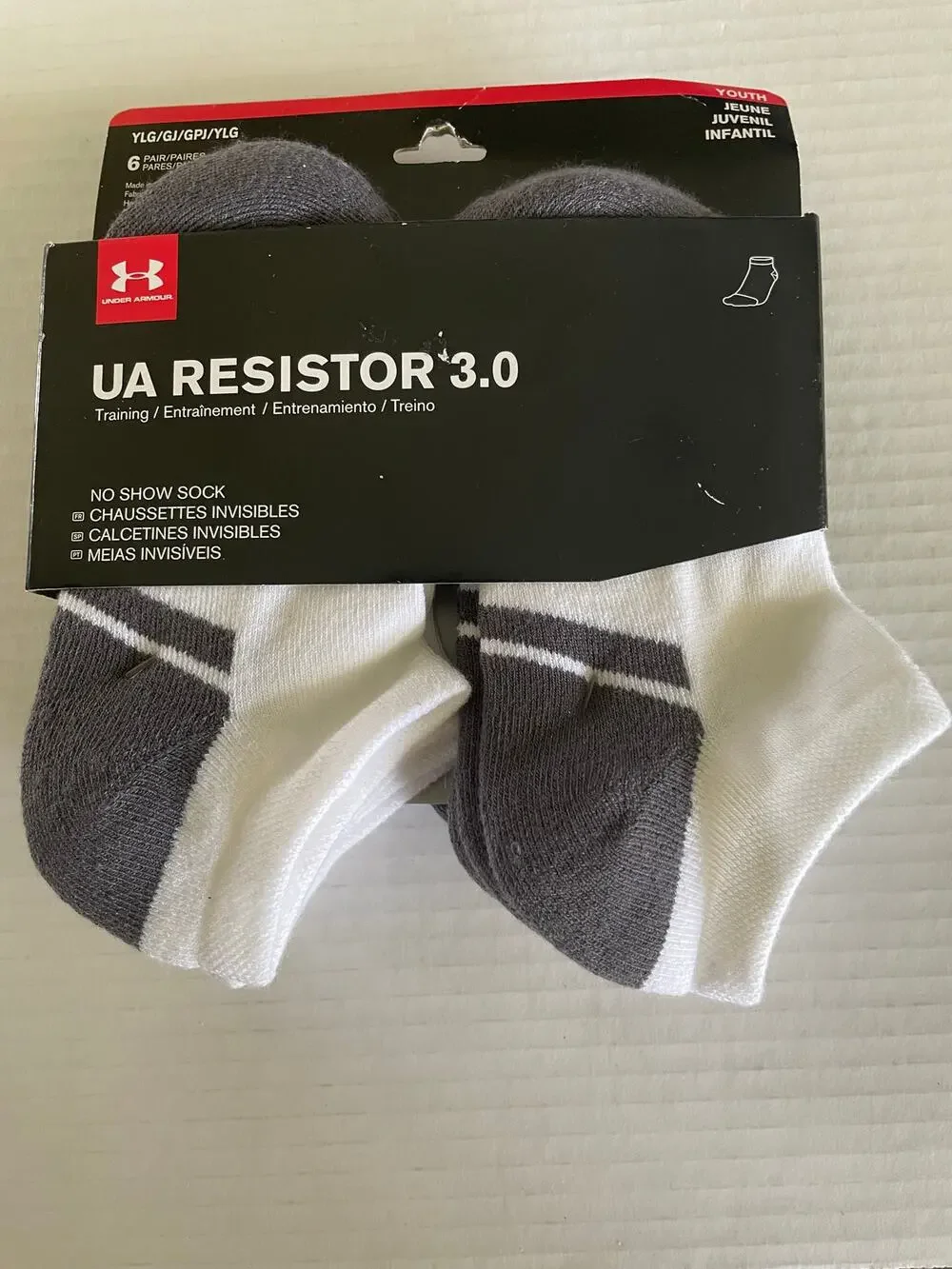 6 PAIR KIDS UNDER ARMOUR UA RESISTOR ATHLETIC CREWNO SHOW SOCKS SIZE YOUTH LG